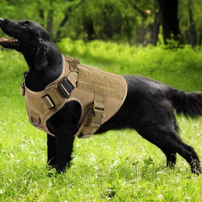 FeimaX Tactical Dog Harness with Handle Military Net Working Tactical Dog Vest Chest Harness for Large Dogs No Pull Adjustable Vest for Walks Training (Brown, S) Brown S