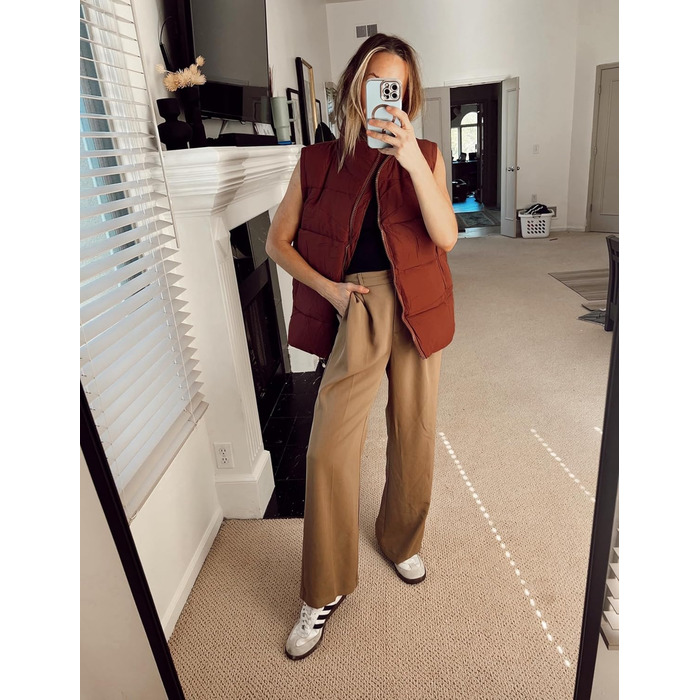 Жиле пухове Zhiyouni Daen, коричневе, розмір L, на блискавці, з високим коміром