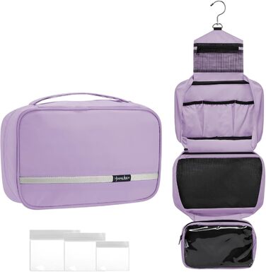 Подорожня туалетна косметичка для чоловіків та жінок з 4 відділеннями, велика місткість, компактна, фіолетова