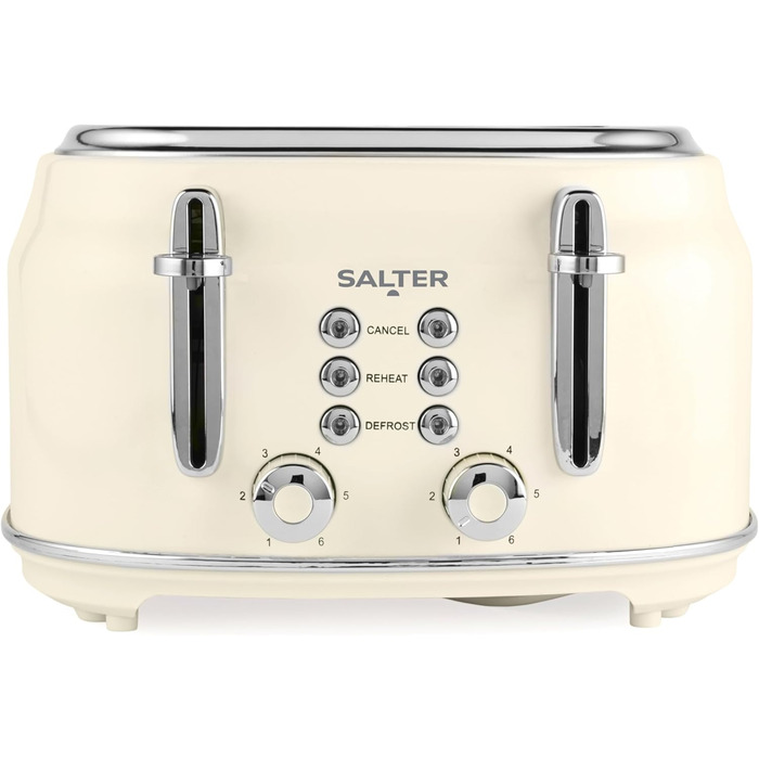 Тостер Salter Retro 4-х секційний, 1,7 л, 3 кВт, кремовий колір, з фільтром від накипу, бездротовий, з індикатором рівня води та процесу приготування, захист від пересихання та автовимкнення