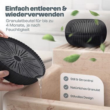 Зволожувач повітря Flow без струму до 25м² [НОВА ФОРМУЛА] - абсорбер вологості для комфортного мікроклімату, 450г гранул, чорний