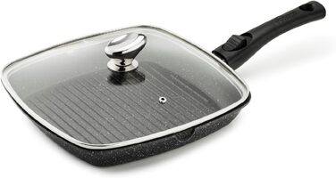 Pradel Excellence Гриль-сковорода алюмінієва лита 28x28 см з кришкою, антипригарне покриття (камінь), знімний ручка, для всіх плит - 28 см