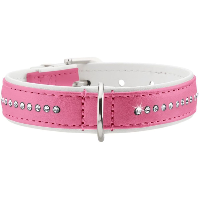 Нашийник для собак HUNTER MODERN ART LUXUS, штучна шкіра, стрази, розмір 37 (XS-S), рожевий/білий