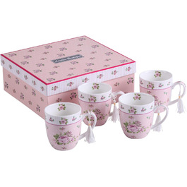 Набір кавових чашок London Boutique 330 мл, порцеляна, рожеві, 4 шт, вінтаж, Shabby-Chic, подарунок для жінки