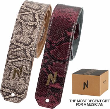 Шкіряний гітарний ремінь Nefelibata 2.3' з повним тисненням, м'яка підкладка, для бас-, електро- та акустичної гітари (Sahara Yellow Embossed) - колір Sahara Yellow (сірий)