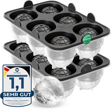 Neighbour's Friend Patented Ice Ball Mold 2-Pack - Large Round Platinum Silicone Ice Cube Mold for Cocktails, Whiskey & Long Drinks - 12x Round Ice Cubes, Dishwasher Safe - XXL Ice Cubes