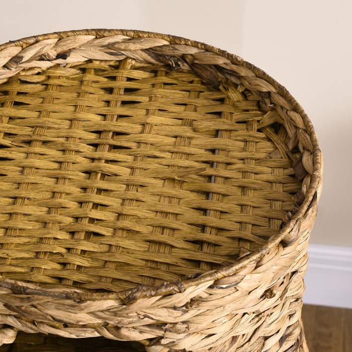 PawHut Cat Tree 73cm 3-Tier with Water Hyacinth and Steel Cushions, Light Brown for Cat Lovers