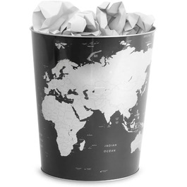 Смітник металевий Balvi Globe сірий, дизайн мапи світу, 26x22x17,7 см