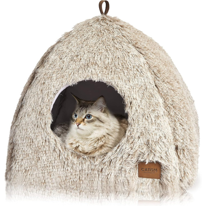 Cat Bed Washable Cat Sleeping Place for Cats Cat Cave Plush Pet Cat Head Pillow Cat House Cat Cushion Fluffy Kitten Puppy Snuggle Bed Pet Bed White (Coffee, Medium)