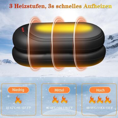 Електричний гріти для рук, набір 2 шт. з акумулятором 6000mAh, USB-кабель, 3 режими нагріву, 20 годин тепла, перезаряджається, для активного відпочинку взимку (чорний, сірий)