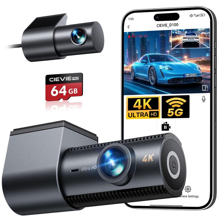 Відеореєстратор автомобільний 4K+1080P Dashcam з Wi-Fi, SD 64GB, нічна зйомка, G-сенсор, паркування