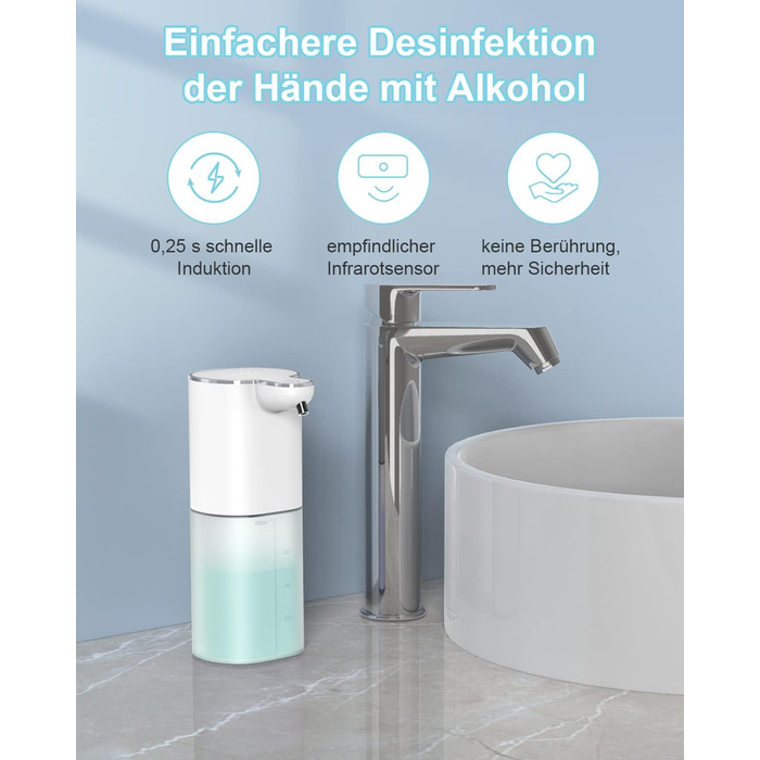 Автоматичний диспенсер для мила 400мл з підзарядкою та кріпленням на стіну, 4 рівня, IPX5, для кухні та ванної кімнати, білий, електричний