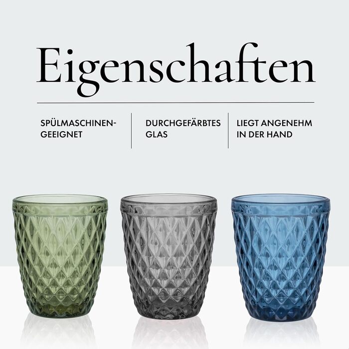 Norqvist Drinking Glasses Set Colorful - Glass Set - Colored Water Glasses, Juice Glasses - Set of 6, 250 ml - Dishwasher Safe - Modern Design with Patterns