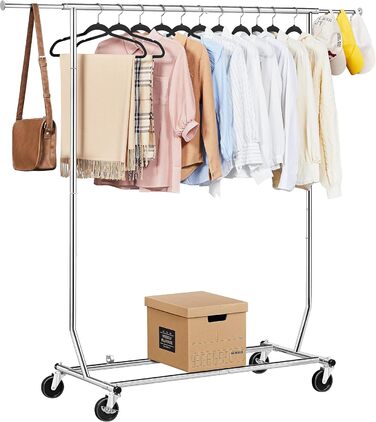 Yaheetech Clothes Rack Rolling Garment Rack Extendable Clothes Rail Height-Adjustable Clothes Hanger with Foldable Base, Load Capacity up to 90 KG