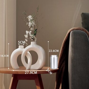 White Ceramic Donut Vase Set for Pampas & Dried Flowers - Modern Boho Home Decor
