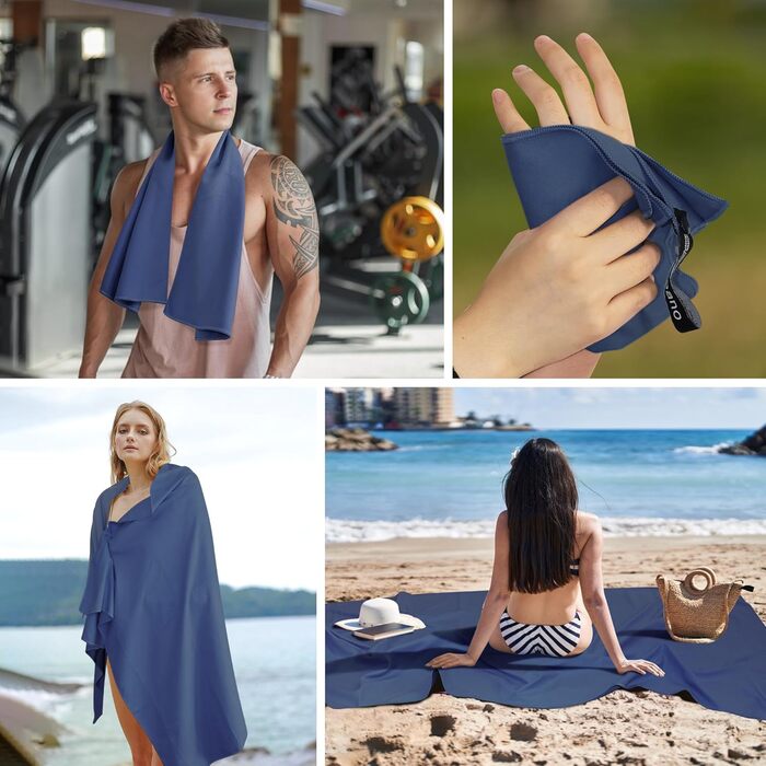 Набір рушників з мікрофібри, швидковисихаючих, 3 шт. (180x90см, 80x40см, 50x30см) для подорожей, спорту, пляжу, блакитний