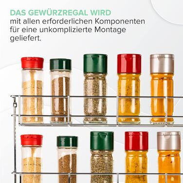 Copa 4-Tier Spice Rack Chrome - Hanging Spice Rack - Wall Spice Rack for 4 x 8 Spice Jars (without jars) - Hanging Spice Stand - Spice Rack for Kitchen Cabinet – Space-Saving Kitchen Shelf