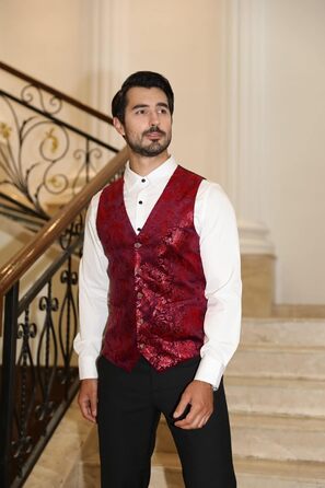 Жаккардова жилетка для чоловіків Allthemen: елегантна ансамблева жилетка для весілля та свят, червона (L)