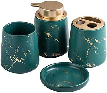 Набір аксесуарів для ванної кімнати з кераміки, 4 шт. (темно-зелений), набір для ванної кімнати, себорегулятор, тримач для зубних щіток, мильниця, мармурова текстура