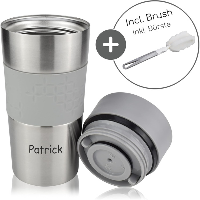 Термокружка Milu 450 мл з нержавіючої сталі, ізольована, без витоку, для кави з собою, автотермос, travel mug (з можливістю гравіювання, сірий)