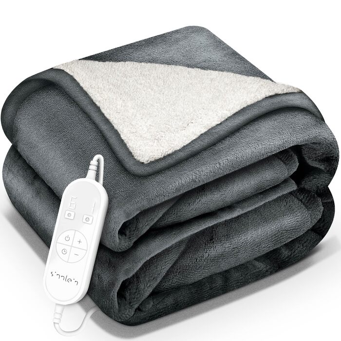 Електрична гріюча ковдра Sinnlein® з автовимкненням 180x130 см | 9 температурних режимів | Ковдра для ліжка, дивану | З таймером, цифровим дисплеєм, темно-сіра