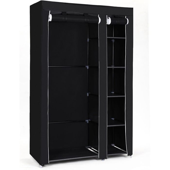SONGMICS Fabric Wardrobe, XL, Clothes Closet, Folding Wardrobe, Camping Closet with Clothes Rail, 110 x 175 x 45 cm, Black, LSF007