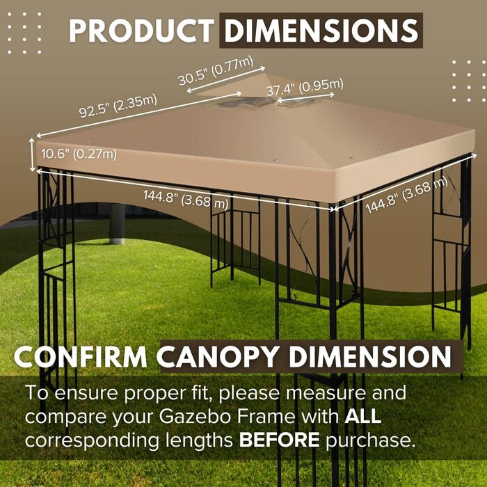 Replacement Gazebo Canopy Cover for Gazebo, 2.5 x 2.5 m, Waterproof Cover - Double-Layer UV30 Canopy for Awnings, Garden, Patio, Yard, Tent (Ivory) (Beige)