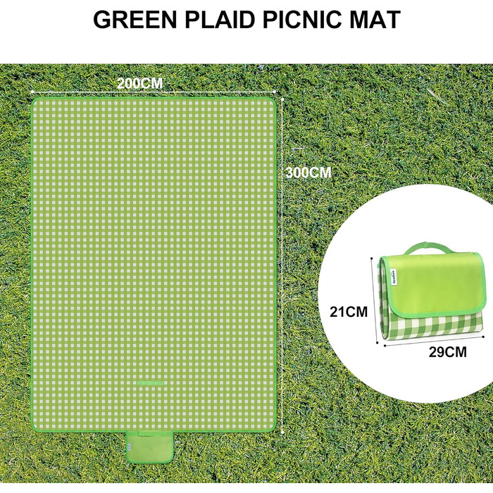 Плед для пікніка Reakoo 200x300 см, водонепроникний килим для пляжу XXL, з ручкою, антипісочний, пральний для кемпінгу, парку, саду