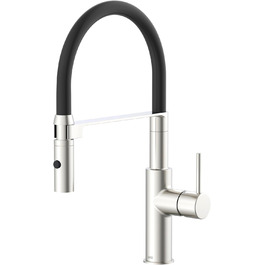Кухонний змішувач Lenz NALU нікель-матова поверхня, висувна насадка, 2 режими, економія води, антифотковідбиток, монтаж зверху, артикул 46070422