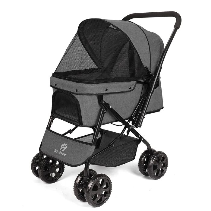 Візок для собак Wedyvko до 20 кг, 4 колеса, складний, для маленьких та середніх собак/кішок, з кошиком для зберігання та тримачем для напоїв (A-темно-сірий)