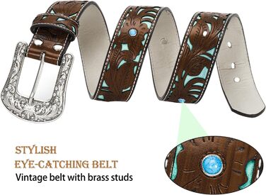 Жіночий/Чоловічий ковбойський ремінь INOGIH з регульованою пряжкою у вінтажному стилі - для джинсів, штанів, суконь. Розмір 30'-39' (107 см)