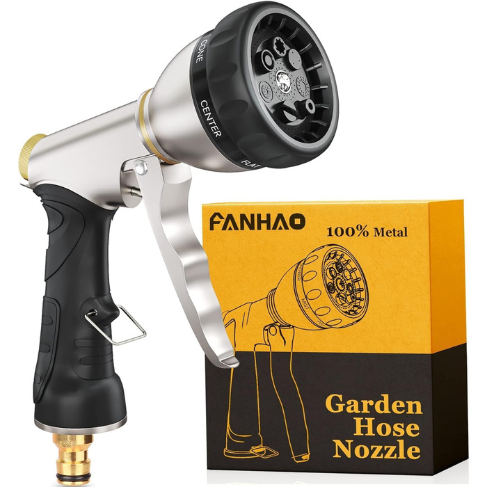 FANHAO Metal Garden Handheld Shower Head, High-Quality and Robust, 7-Function Garden Spray Gun for Garden, Car Washing, and Home Use, Multifunctional Watering Nozzle