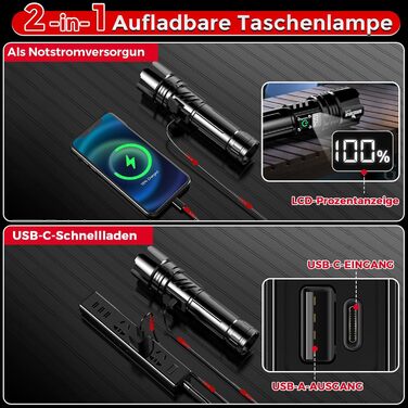 Тактична ліхтарик Shadowhawk 500000 Lumen: 10 Вт, дальність до 1000 м, 24 год роботи, LCD-дисплей, для кемпінгу та туризму