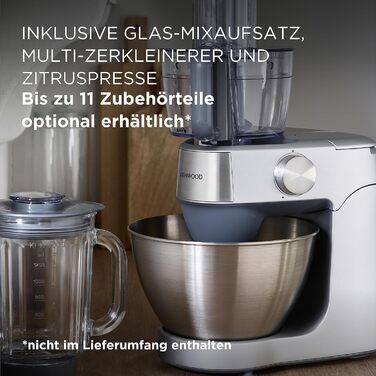 Кухонна машина Kenwood Prospero+ KHC29.A0SI, 1000 Вт, чаша з нержавіючої сталі 4,3 л, набір насадок (вінчик, К-міксер, гак), компактний дизайн, срібляста
