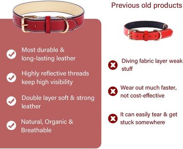 Відбиваючий поводок для собак, регульований, м'який, для малих, середніх та великих собак (довжина 46-56 см), червоний, S