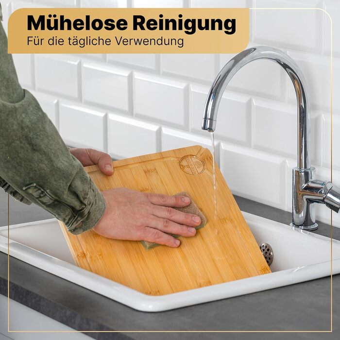 Роздільна дошка Deer & Oak з бамбука – XL (38x25x2 см), олійна, водонепроникна, для м'яса, овочів та хліба