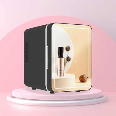 Olvy 4L Mini Skincare Fridge - Portable Beauty Cooler with LED Mirror - Hot & Cold for Bedroom & Office