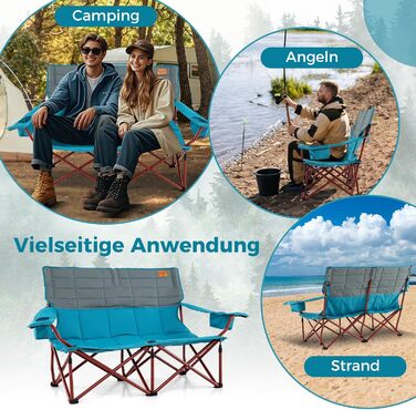 Крісло для кемпінгу Costway: складане, з регульованими підлокітниками, тримачами для напоїв та сумкою, вантажопідйомність 272 кг, для відпочинку, риболовлі, пікніків (зелене, блакитне)
