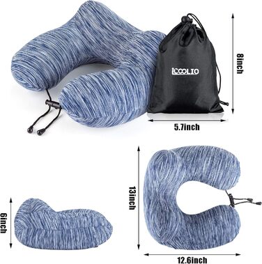 Подушка для шиї у подорожах: надувна, для автомобіля та літака, з маскою для сну, блакитна