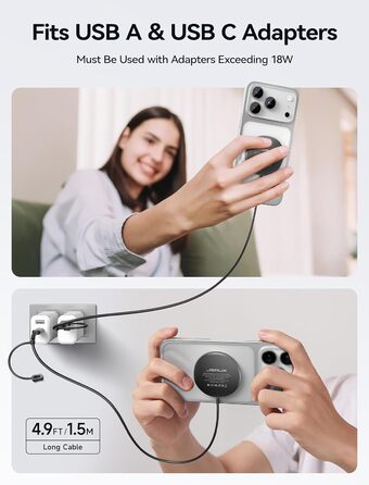 Бездротовий зарядний пристрій JSAUX MagSafe 15W, сумісний з iPhone 17 Air Pro Max, iPhone 16/15/14/13/12, AirPods 3/2, колір: синій (чорний)