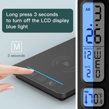 Світлодіодна лампа настільна з регулюванням яскравості та функцією зарядки, годинник - нічник з бездротовим зарядним пристроєм 10W, USB-порт, складний дизайн, сенсорне керування 5 рівнів, 3 режими Tx223black-eu