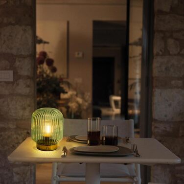 LED настільна лампа MJ PREMIER: акумуляторна, з сенсорним керуванням, регулювання яскравості, скло, USB зарядка, аварійна, зелена