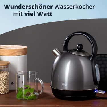 Електричний чайник KHG WK-1711 Retro, зелений, 1.7 л, нержавіюча сталь, з фільтром від накипу, індикатором рівня води, захистом від сухого кипіння та автоматичним вимкненням, прихований нагрівальний елемент, BPA-free, 2200 Вт