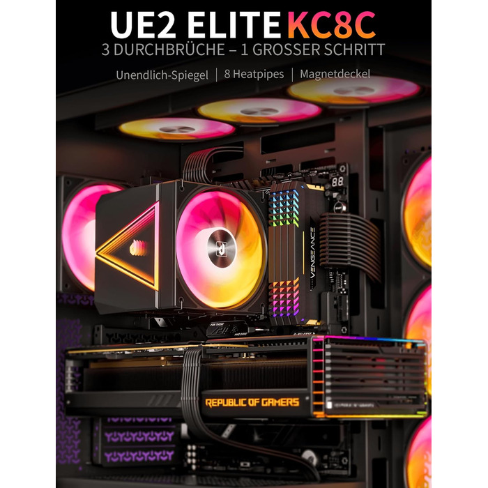 upHere UE2 Elite KC8C: Потужний кулер CPU з ARGB підсвічуванням (120мм, 8 heatpipes, 280W) для AM5/AM4/AM3, Intel 1851/1700/115x/1200