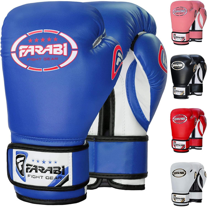 Дитячі боксерські рукавички Farabi Sports 8oz/6oz - для боксу, ММА, муай-тай, кікбоксингу, спарингу та тренувань (блакитні)