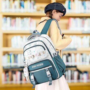 Дитячий рюкзак IvyH для дівчаток, водонепроникний, 2-6 клас, велика місткість, для школи, гімназії, університету (Блакитний)