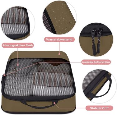 Набір кубиків для пакування багажу BAGLHER - Компактні органайзери для подорожей, водонепроникні сумки (Коричневий)