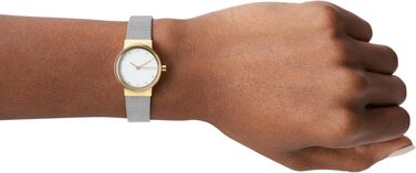 Жіночий кварцовий годинник Skagen Freja Lille 26 мм, сріблястий з золотистими елементами, сталевий або шкіряний ремінець