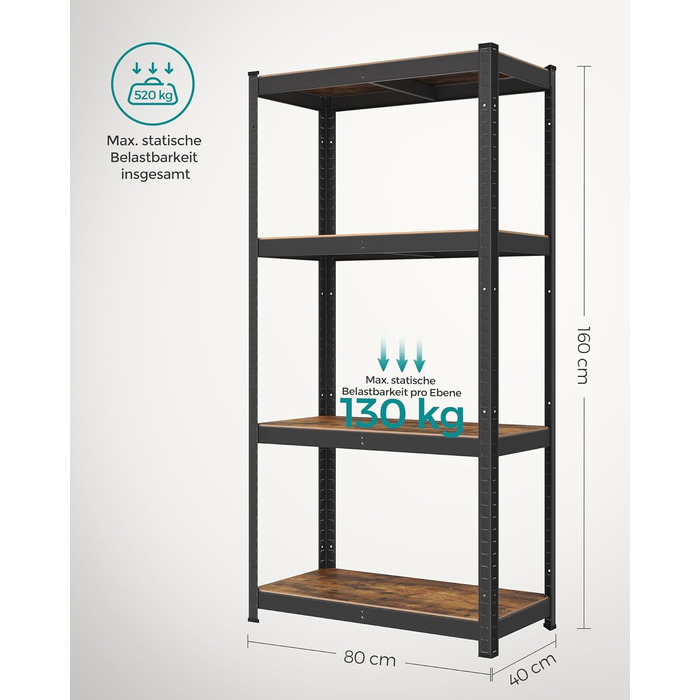 SONGMICS 4-Tier Adjustable Stand/Book/Storage Shelf - Vintage Brown & Black