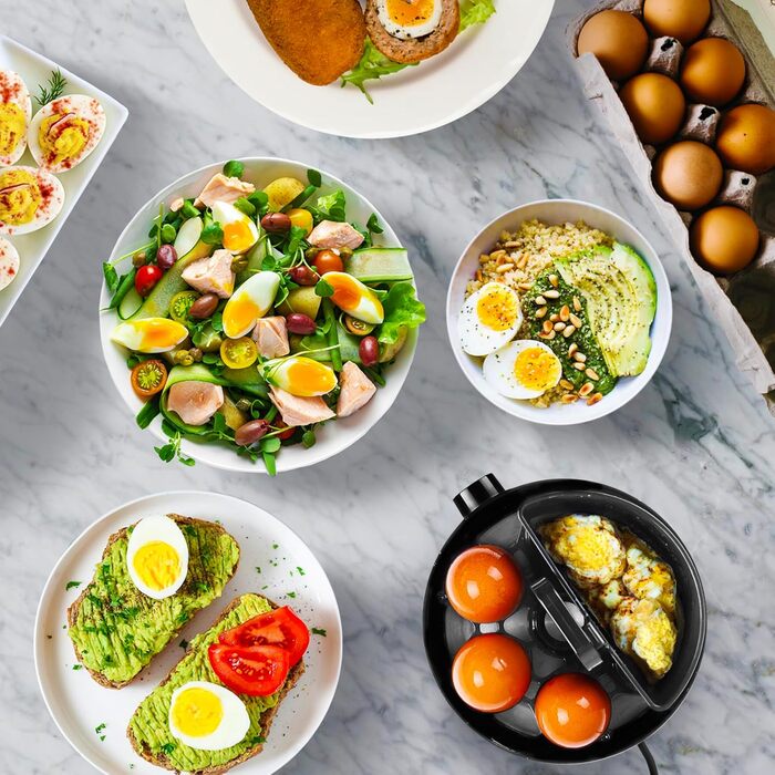 Електричний яйцеварка Duronic EB27 WE для 1-7 яєць з регулюванням ступеня готовності, таймером та захистом від перегріву, з мірним стаканчиком та знімачем яєць